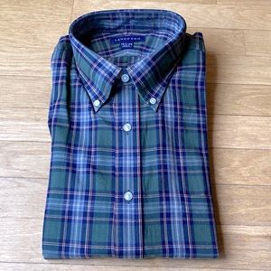 NWT Lands’ End Men’s cotton plaid button collard shirt 16 1/2 - 33